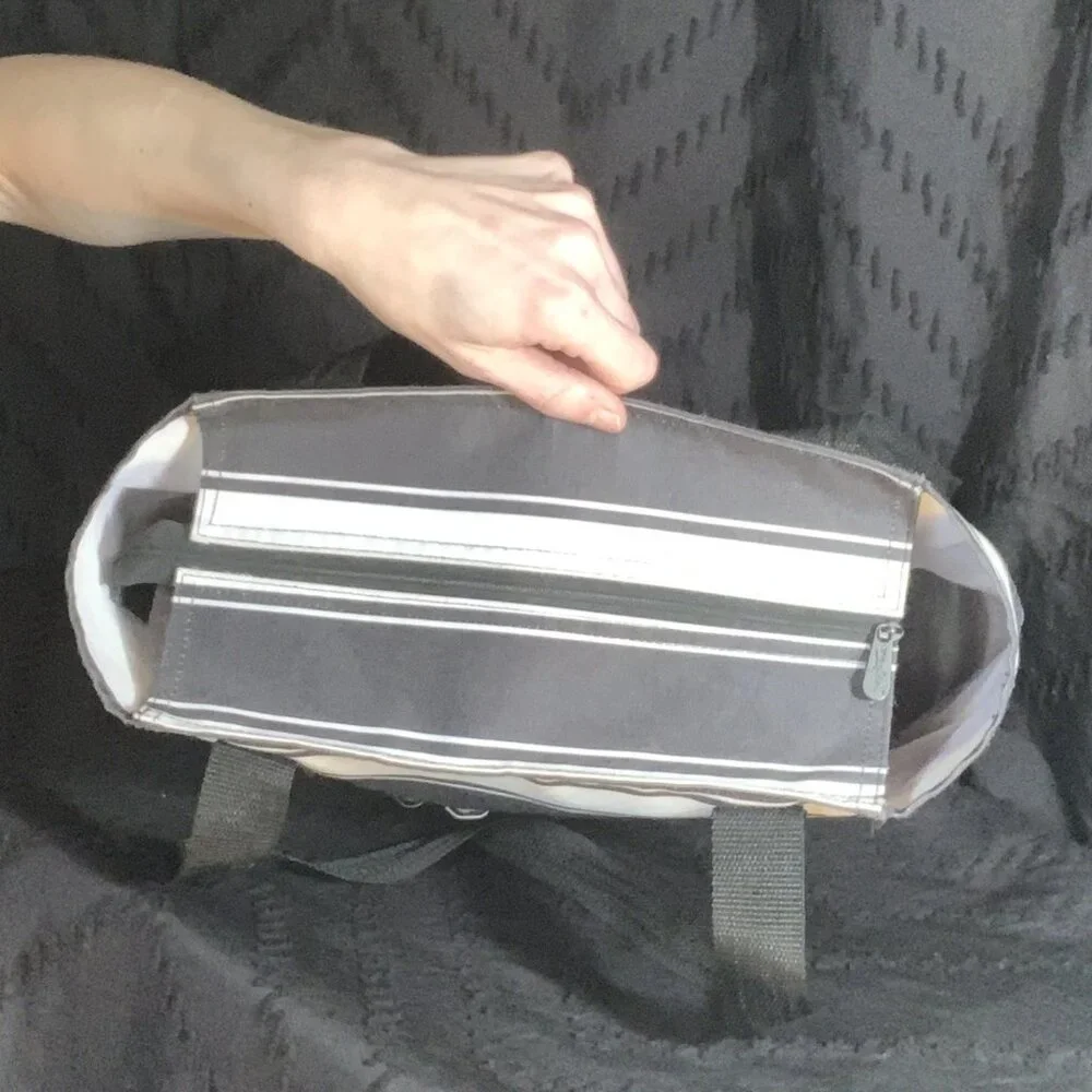 Thirty-One Zip-Top Organizing Utility Tote - Charcoal Stripe | Teacher Bag - Picture 2 of 8